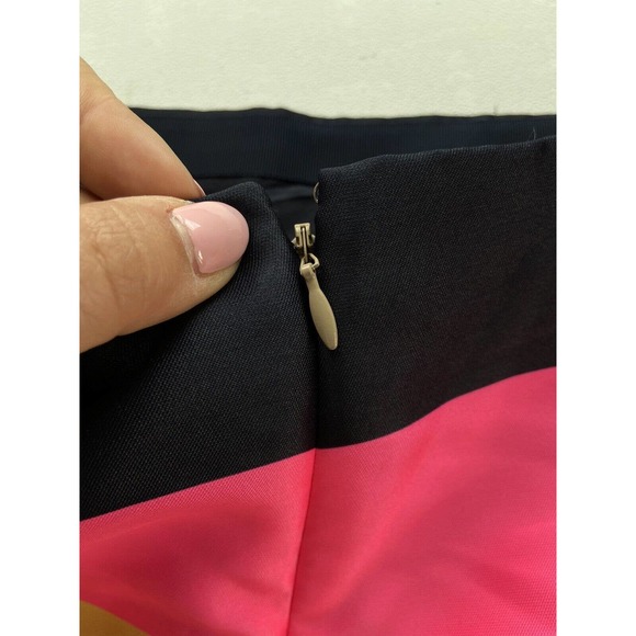 J Crew Mini Skirt 2P Navy Blue Pink Yellow Green Striped 100% Polyester Zip Back - Picture 8 of 9